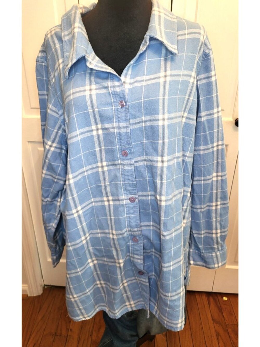 Blair Baby Blue White Plaid Flannel Button Up 3x Fall Preppy Comfy Cozy Grunge